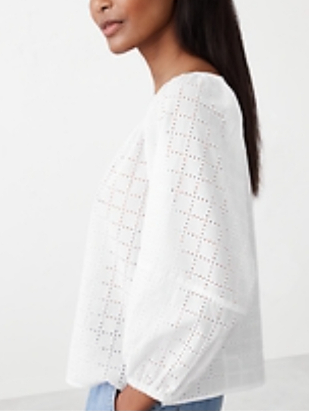 Banana Republic White Eyelet V-Neck Peasant Top Blouse Small